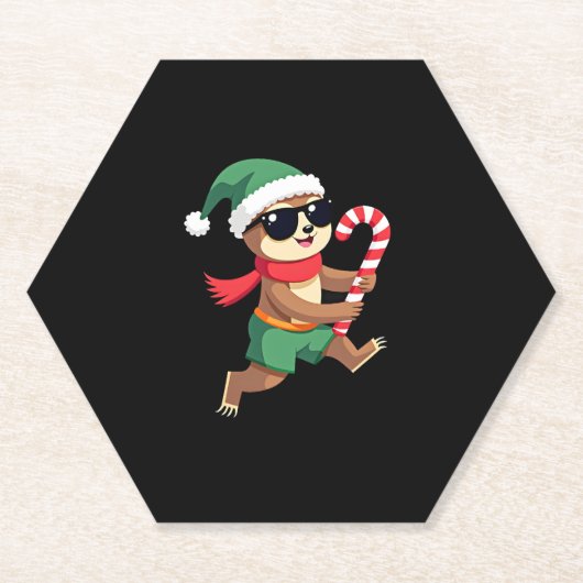 Christmas Sloth Elf Peppermint Candy Cane Shirt Gi ペーパーコースター (正面)