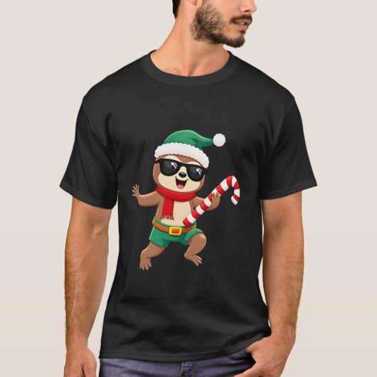Christmas Sloth Elf Peppermint Candy Cane Shirt Gi Tシャツ (正面)