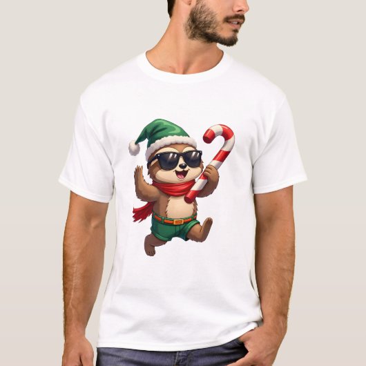 Christmas Sloth Elf Peppermint Candy Cane Shirt Gi Tシャツ (正面)