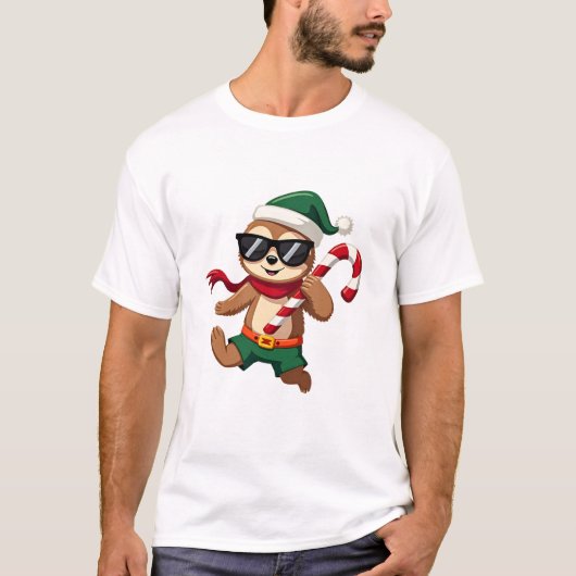 Christmas Sloth Elf Peppermint Candy Cane Shirt Gi Tシャツ (正面)