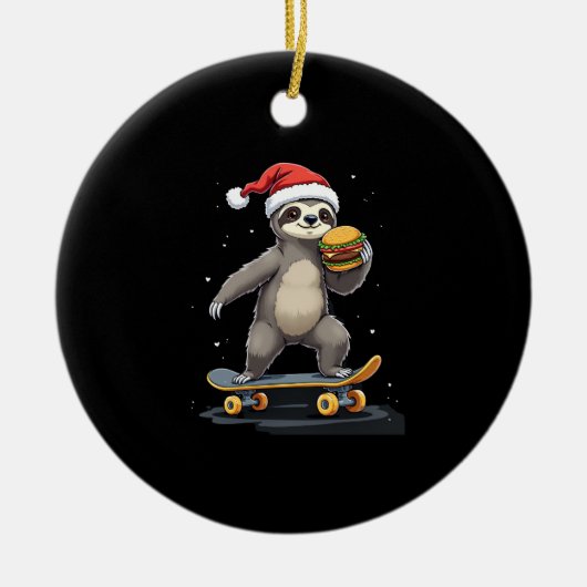 CHRISTMAS SLOTH Funny Christmas Skateboard Sloth セラミックオーナメント (正面)