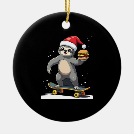 CHRISTMAS SLOTH Funny Christmas Skateboard Sloth ( セラミックオーナメント (正面)