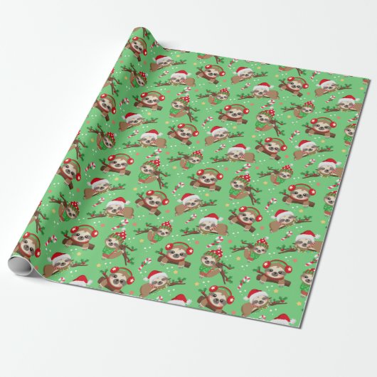 Christmas Sloth Gift Wrapping Paper ラッピングペーパー (アンロールド)