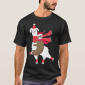 Christmas Sloth Riding Llama Ice Skating Alpaca Tシャツ (正面)