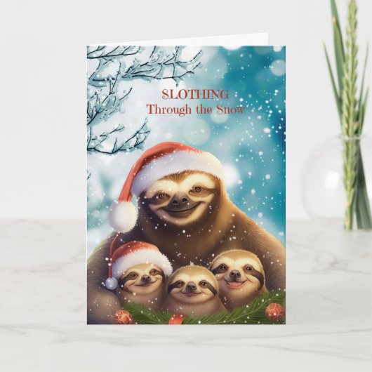 Christmas Sloth with Sloth Babies in Snow シーズンカード (正面)