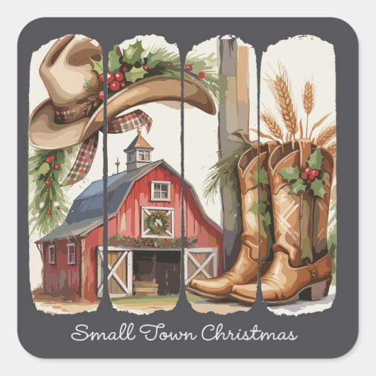 Christmas Small Town Retro Western Cowgirl Boots スクエアシール (正面)