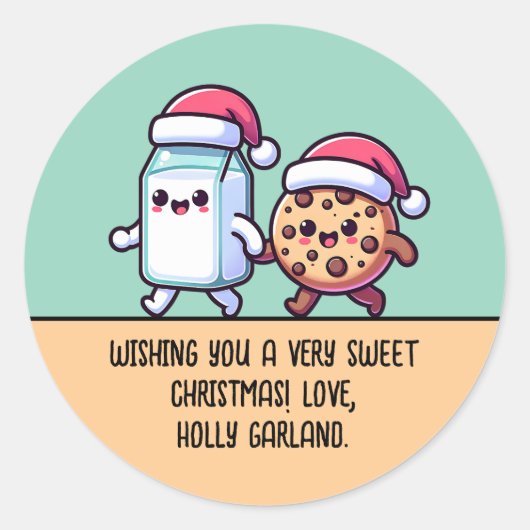 Christmas Snacks Milk and Cookie Cute Custom Text ラウンドシール (正面)