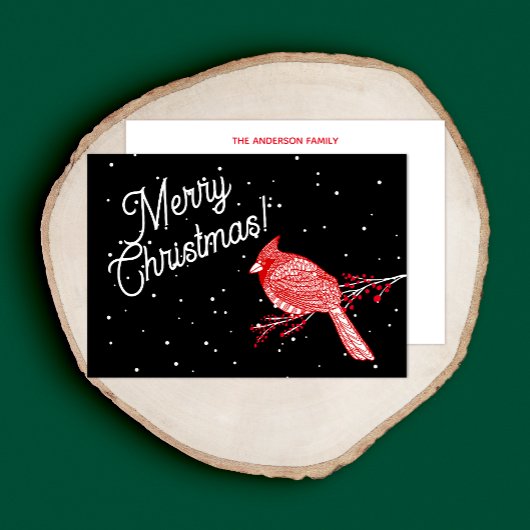 Christmas Snow Cardinal Thank You Card サンキューカード