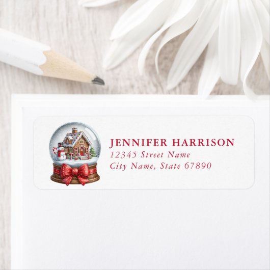 Christmas Snow Globe Return Address Labels ラベル (インサイチュ)