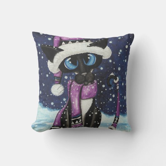 Christmas Snow Siamese Cat American MoJo Pillows クッション (正面)