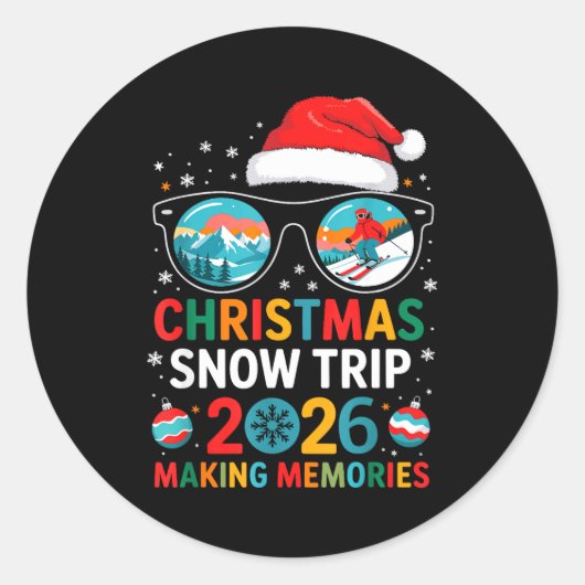 Christmas Snow Trips 2026 Men Women Kids Family Ma ラウンドシール (正面)