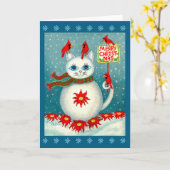 Christmas Snowcat Cardinal Bird Snowman Poinsettia カード (黄色い花)