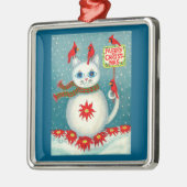 Christmas Snowcat Cardinal Bird Snowman Poinsettia メタルオーナメント (左)
