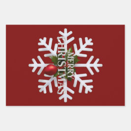 Christmas Snowflake And Shy Red Berry ラッピングペーパーシート