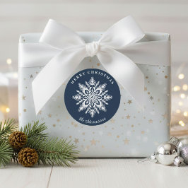 Christmas Snowflake Navy Blue Custom Holiday ラウンドシール