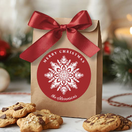 Christmas Snowflake Red Custom Holiday ラウンドシール