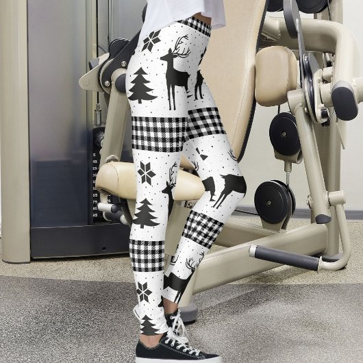 Christmas Snowflake Reindeer Pattern Buffalo Plaid レギンス