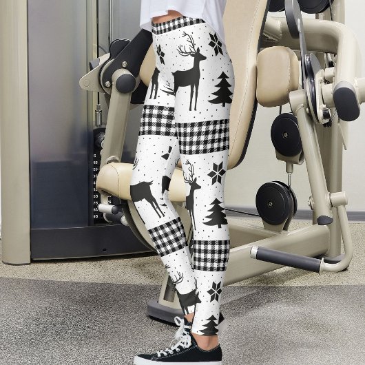 Christmas Snowflake Reindeer Pattern Buffalo Plaid レギンス