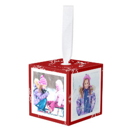 Christmas Snowflake Season's Greetings Photo Cube キューブオーナメント
