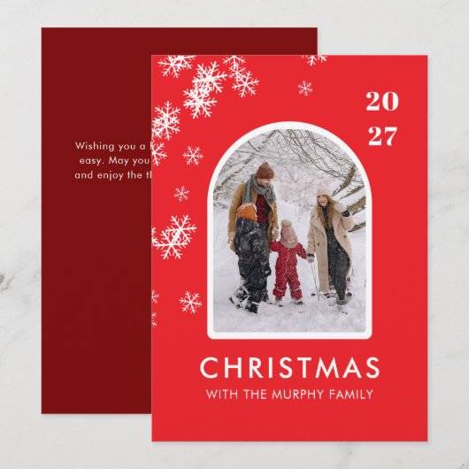 Christmas Snowflakes Arch Pattern family photo シーズンカード (正面/裏面)