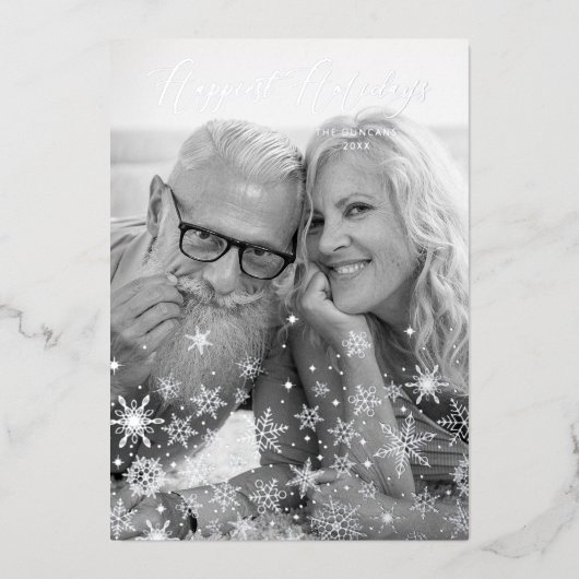 Christmas Snowflakes Happiest Holidays Family 箔シーズンカード (正面)