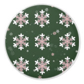Christmas Snowflakes On Green Drawer Pull Knob セラミックノブ (正面)