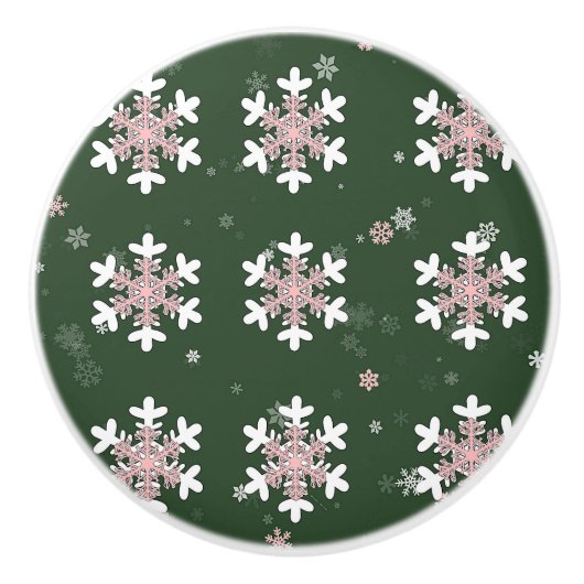 Christmas Snowflakes On Green Drawer Pull Knob セラミックノブ (正面)