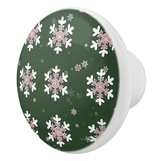 Christmas Snowflakes On Green Drawer Pull Knob セラミックノブ (右)