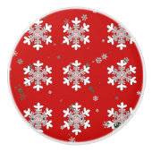 Christmas Snowflakes On Red Drawer Pull Knob セラミックノブ (正面)