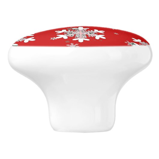 Christmas Snowflakes On Red Drawer Pull Knob セラミックノブ (側面)