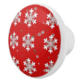 Christmas Snowflakes On Red Drawer Pull Knob セラミックノブ (右)