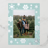 Christmas Snowflakes Photo | Teal 箔シーズンポストカード (正面)