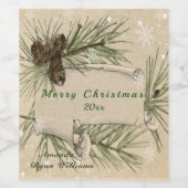 Christmas Snowflakes Pine Cones Pine Tree Branches ワインラベル (シングルラベル)