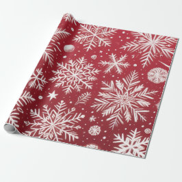 Christmas Snowflakes Red White Snow Decoupage ラッピングペーパー