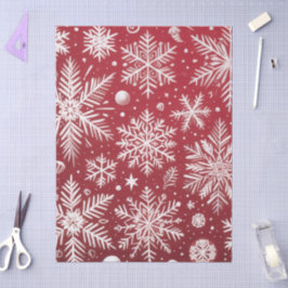 Christmas Snowflakes Red White Snow Decoupage 薄葉紙