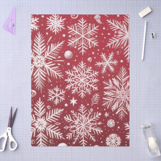 Christmas Snowflakes Red White Snow Decoupage 薄葉紙 (クラフト)