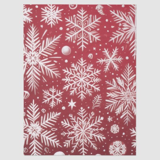 Christmas Snowflakes Red White Snow Decoupage 薄葉紙 (正面)