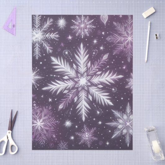 Christmas Snowflakes Snow Purple White Decoupage 薄葉紙 (クラフト)
