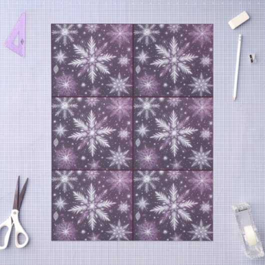 Christmas Snowflakes Snow Purple White Decoupage 薄葉紙 (クラフト)