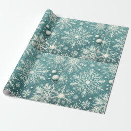 Christmas Snowflakes Snow Teal White Decoupage ラッピングペーパー