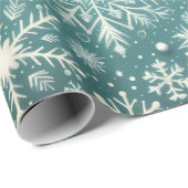 Christmas Snowflakes Snow Teal White Decoupage ラッピングペーパー (ロールコーナー)