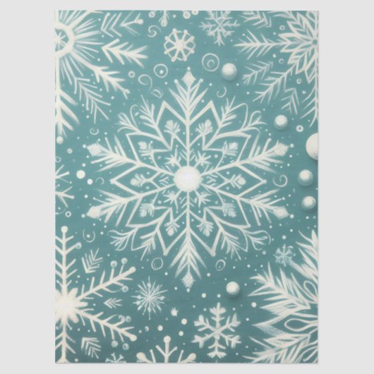 Christmas Snowflakes Snow Teal White Decoupage 薄葉紙 (正面)