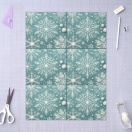 Christmas Snowflakes Snow Teal White Decoupage 薄葉紙