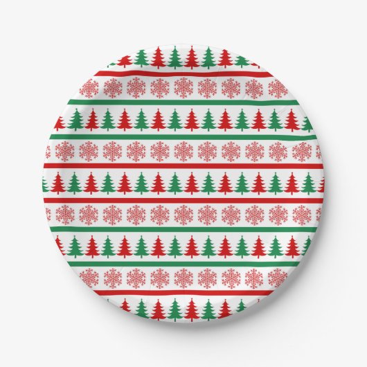 Christmas Snowflakes & Trees Printed Paper Plates ペーパープレート (正面)