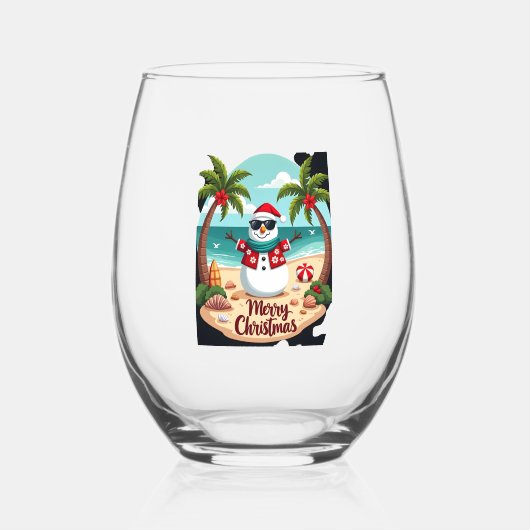 christmas Snowman (2) ステムなしワイングラス (正面)