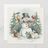 Christmas Snowman and Forest Birds, Animals  シーズンカード (正面/裏面)