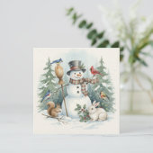 Christmas Snowman and Forest Birds, Animals  シーズンカード (スタンド正面)
