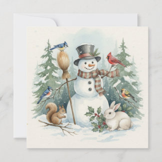 Christmas Snowman and Forest Birds, Animals  シーズンカード