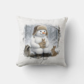 Christmas Snowman and Wildlife In Winter Woods クッション (正面)