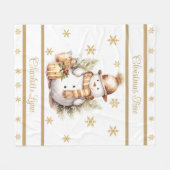 Christmas Snowman Blanket With Name Gold フリースブランケット (正面(横))